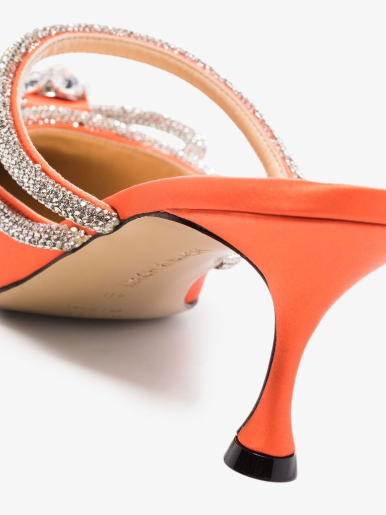 Orange Double Bow 65 Crystal Satin Mules