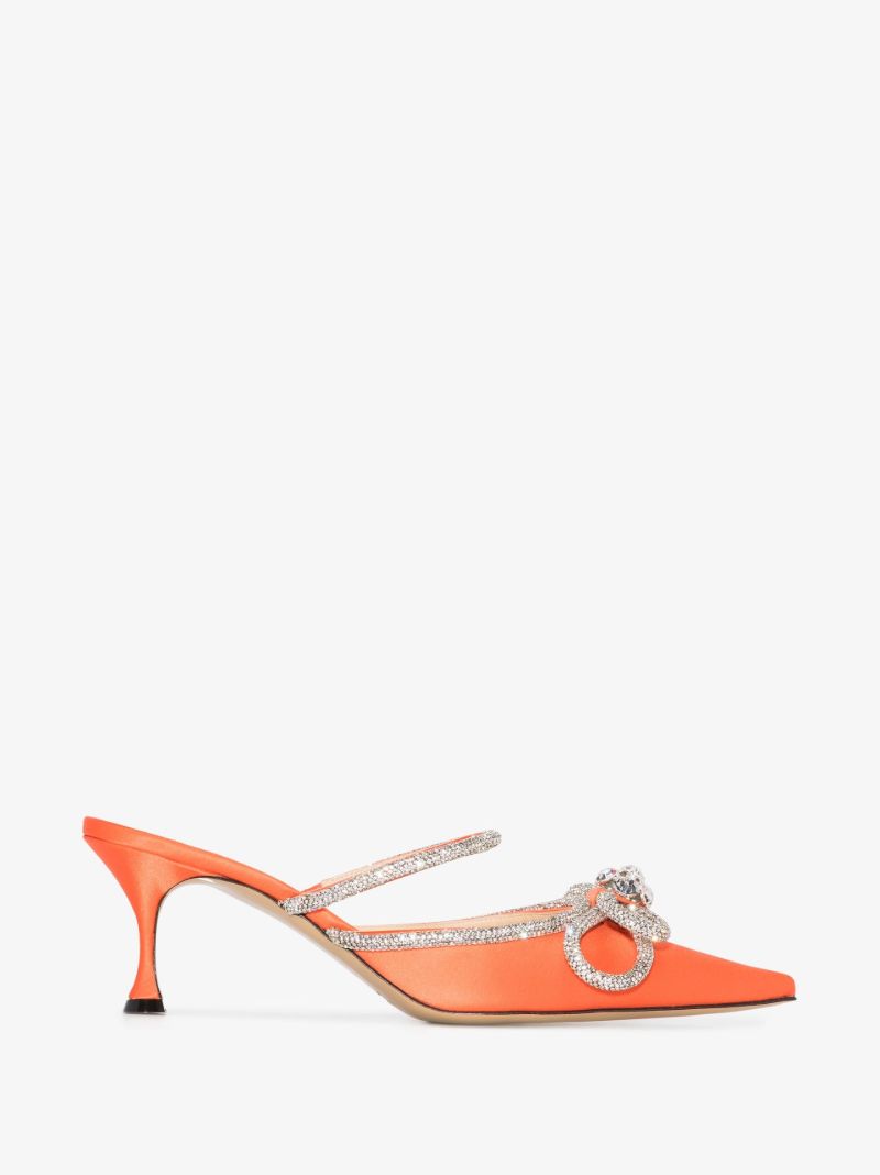Orange Double Bow 65 Crystal Satin Mules