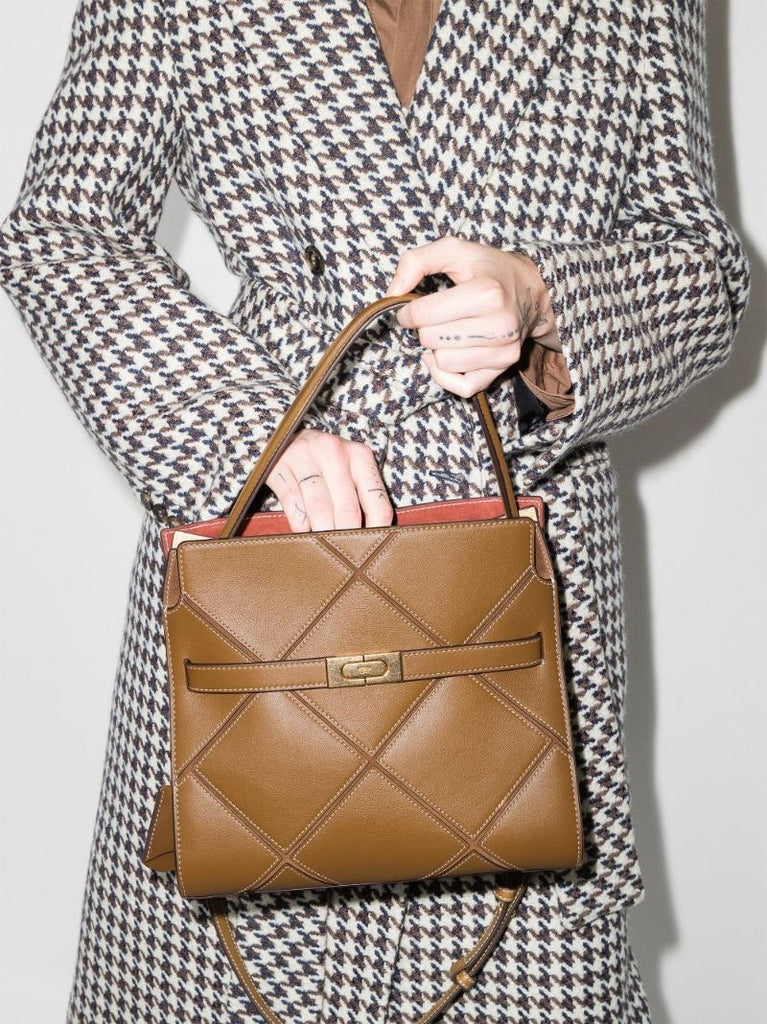 Brown Lee Radziwill Diamond Leather Tote Bag