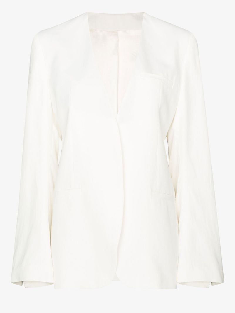 Collarless Single-breasted Blazer