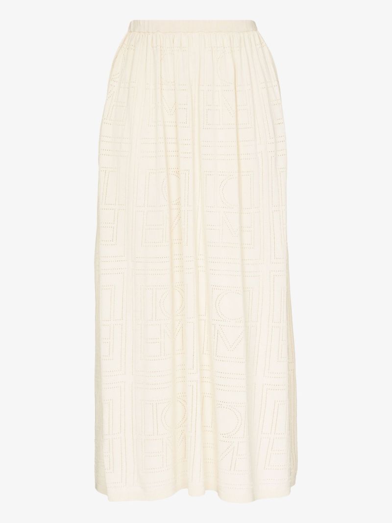 Neutral Monogram Pointelle Midi Skirt