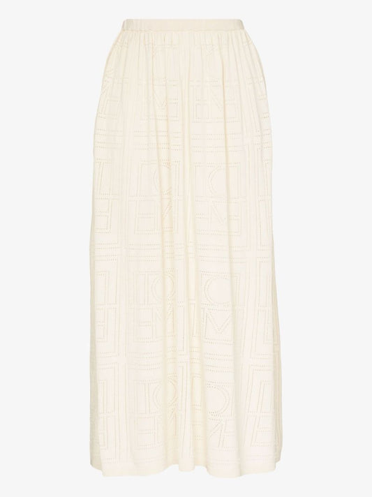 Neutral Monogram Pointelle Midi Skirt