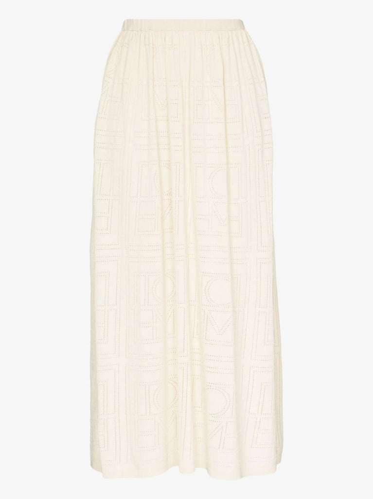 Neutral Monogram Pointelle Midi Skirt