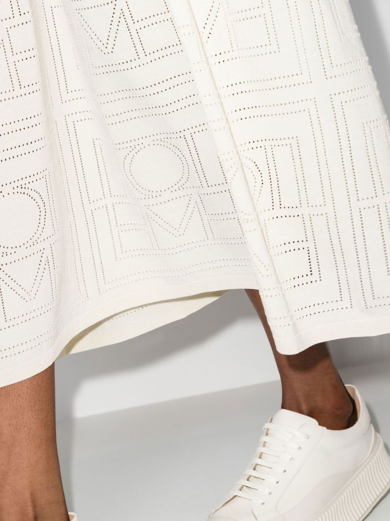 Neutral Monogram Pointelle Midi Skirt
