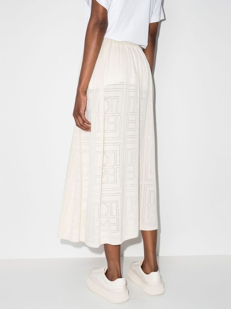 Neutral Monogram Pointelle Midi Skirt