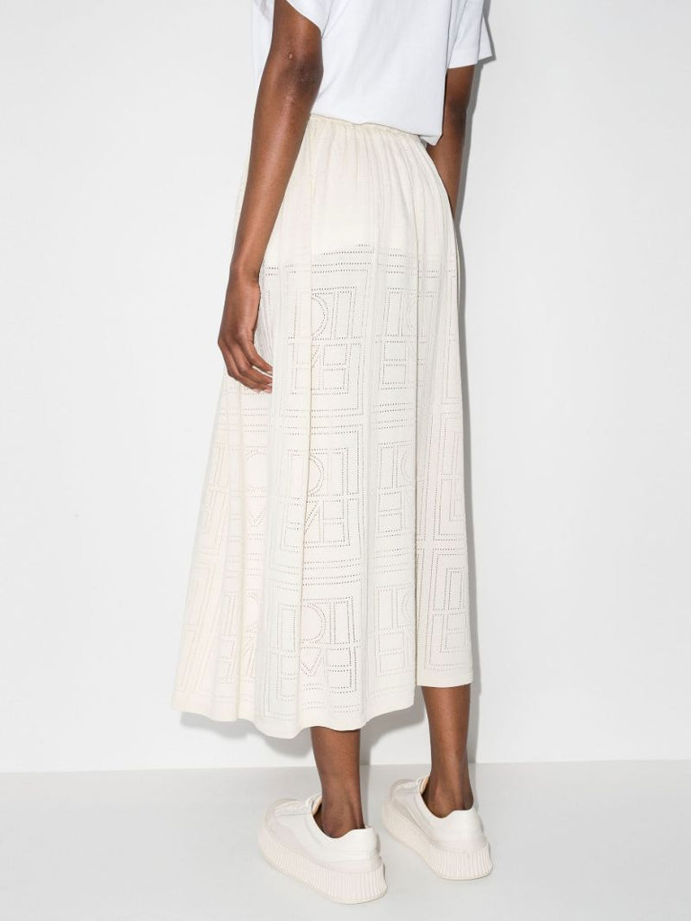 Neutral Monogram Pointelle Midi Skirt