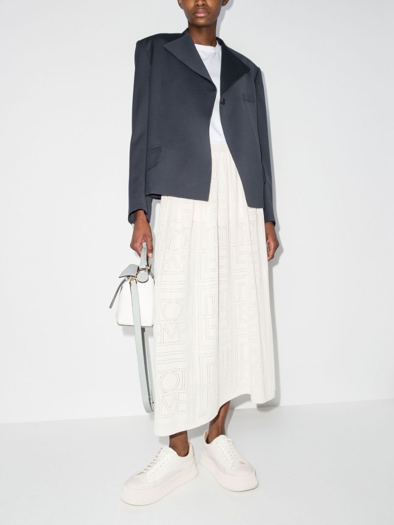 Neutral Monogram Pointelle Midi Skirt