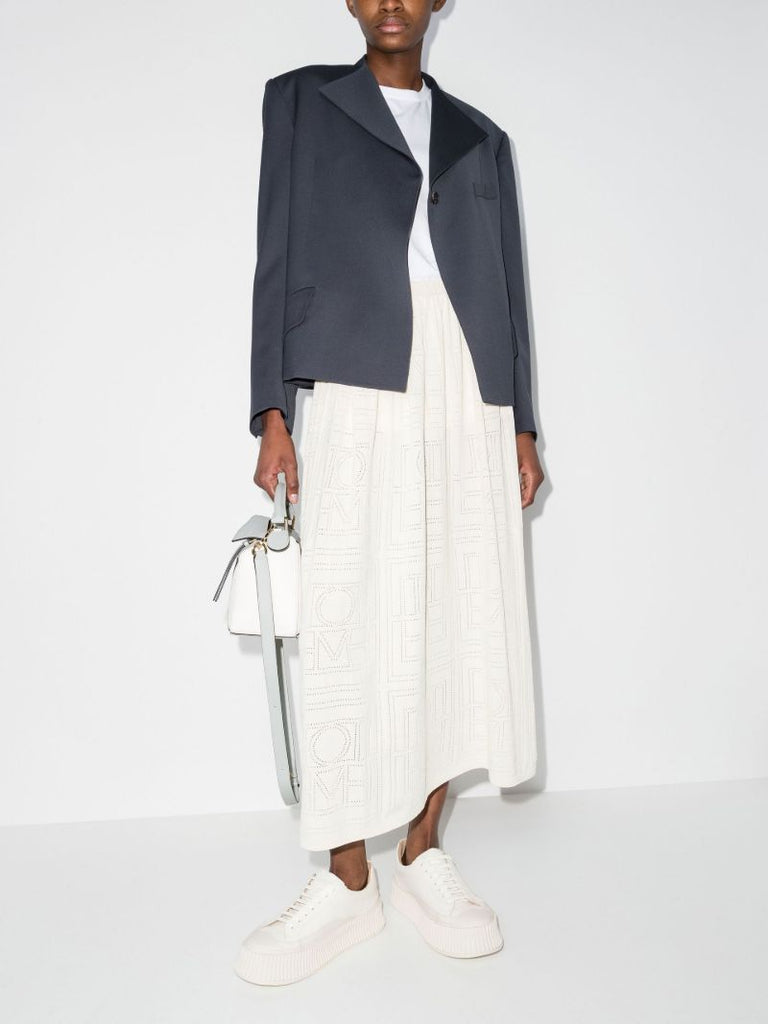 Neutral Monogram Pointelle Midi Skirt