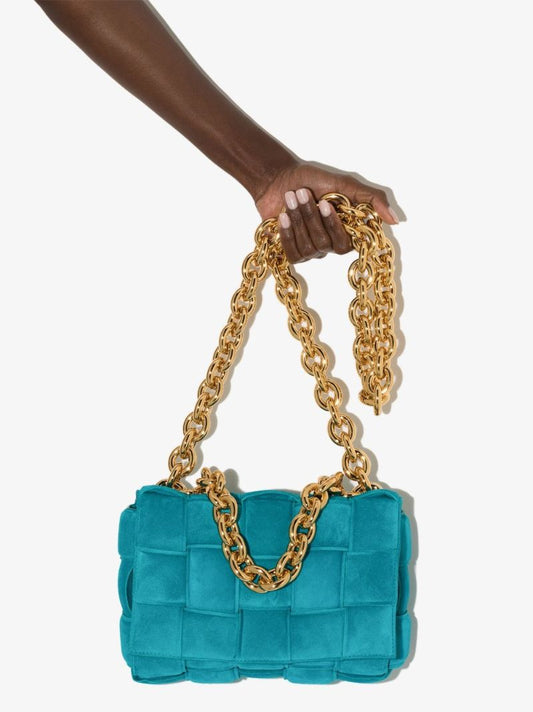 Blue the Chain Cassette Suede Shoulder Bag