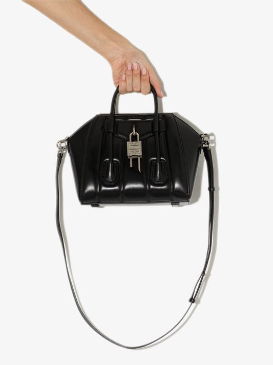 Black Antigona Lock Mini Leather Tote Bag