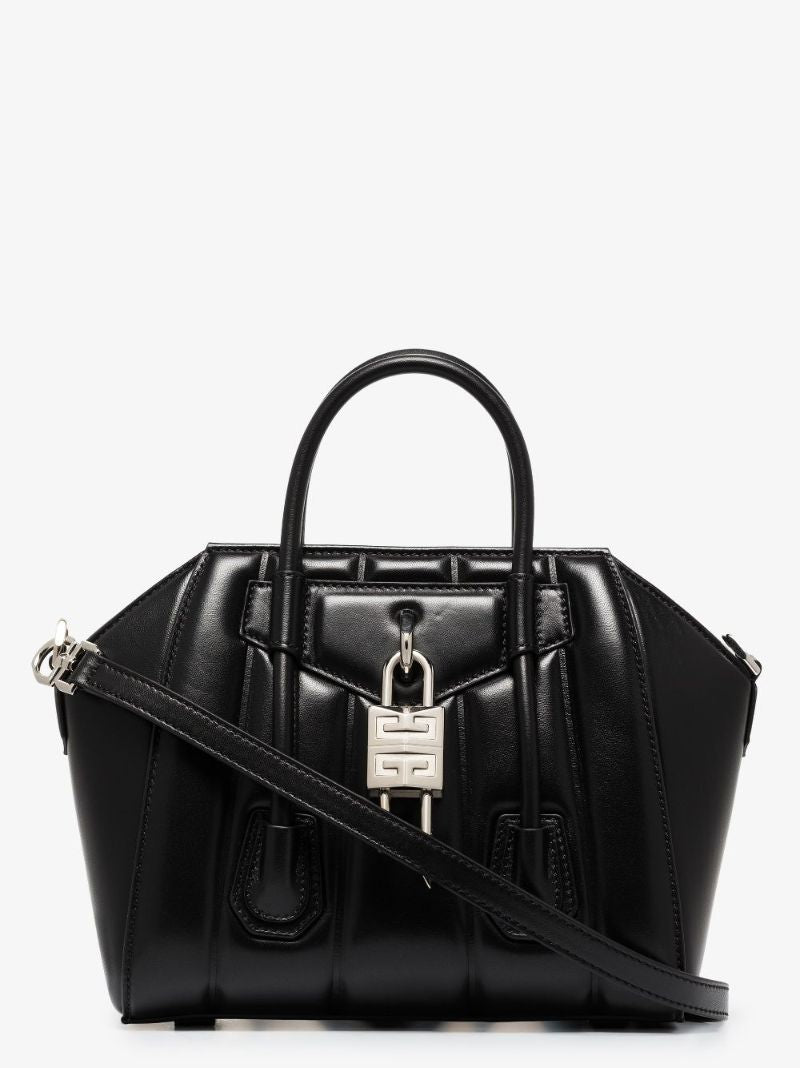 Black Antigona Lock Mini Leather Tote Bag