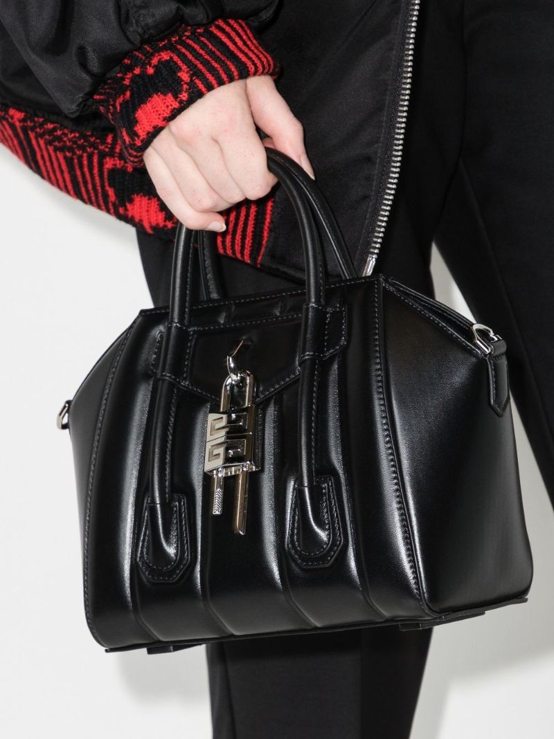 Black Antigona Lock Mini Leather Tote Bag
