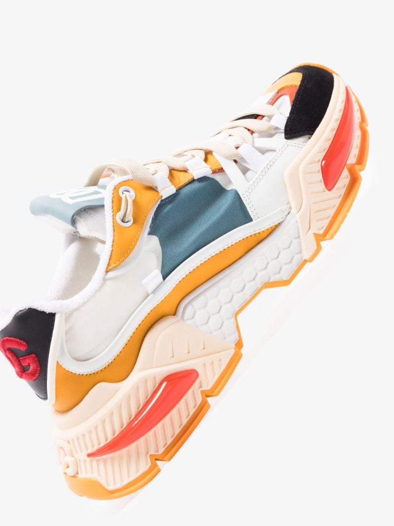 Orange and White Air Master Low-top Leather Sneakers