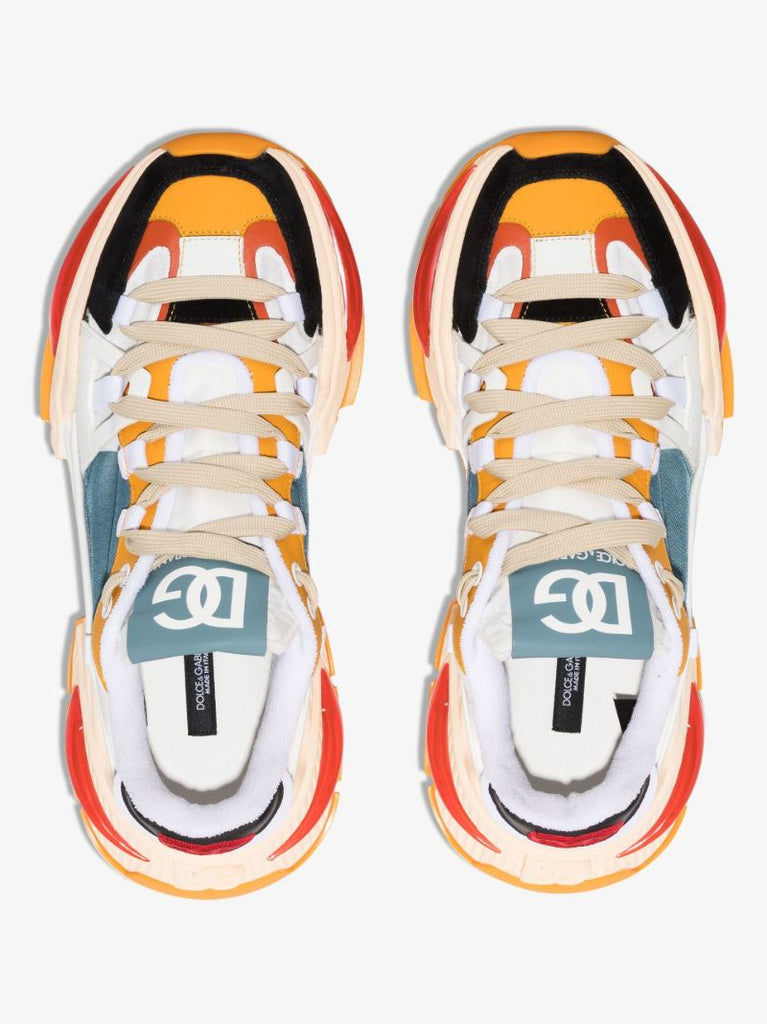 Orange and White Air Master Low-top Leather Sneakers
