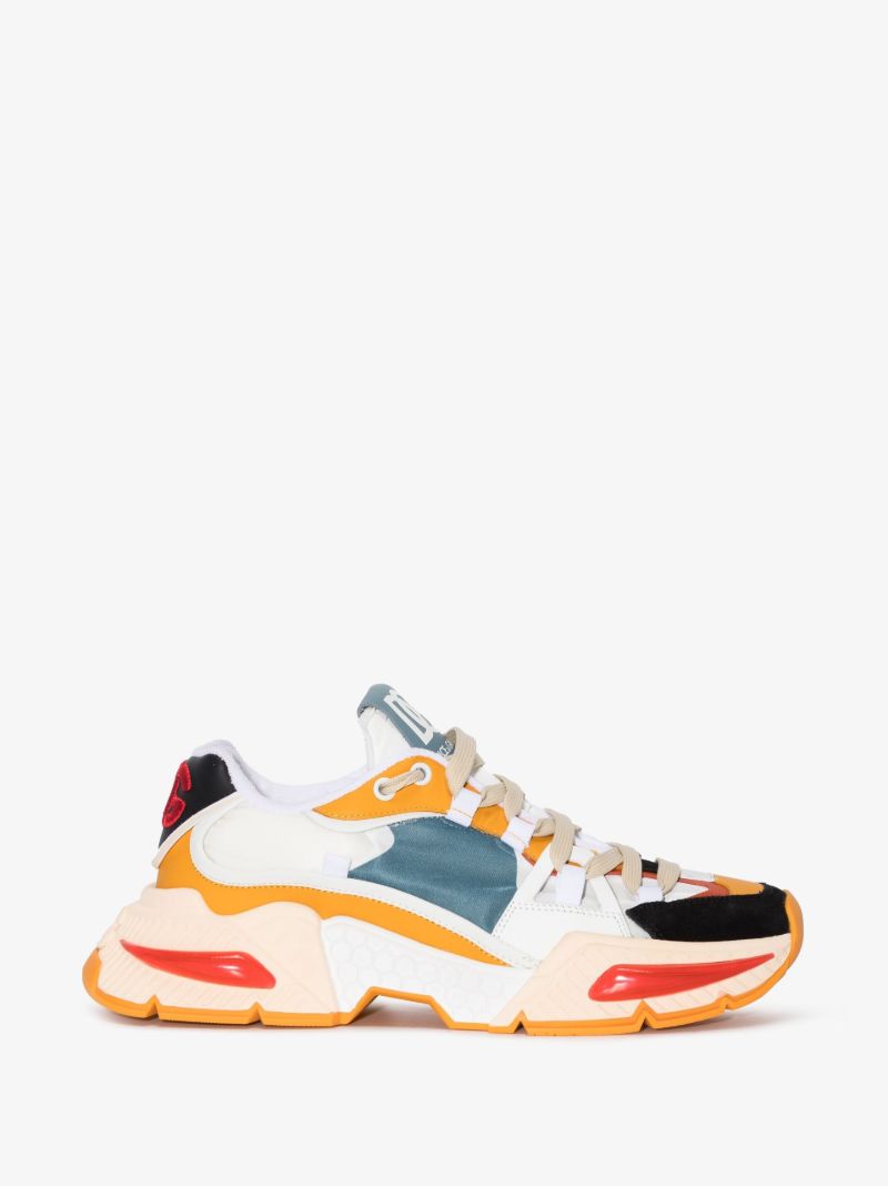 Orange and White Air Master Low-top Leather Sneakers