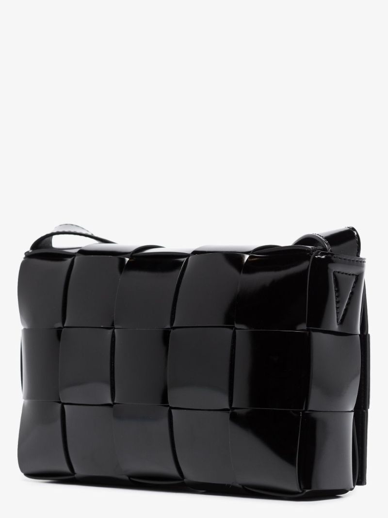 Black Cassette Patent Leather Shoulder Bag