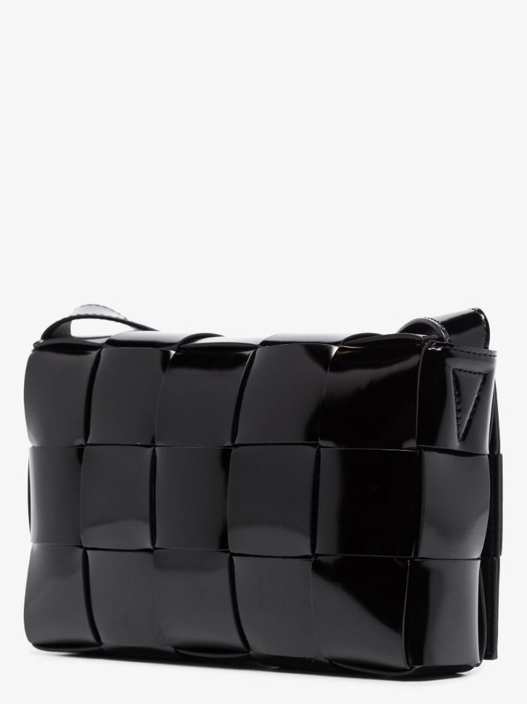 Black Cassette Patent Leather Shoulder Bag