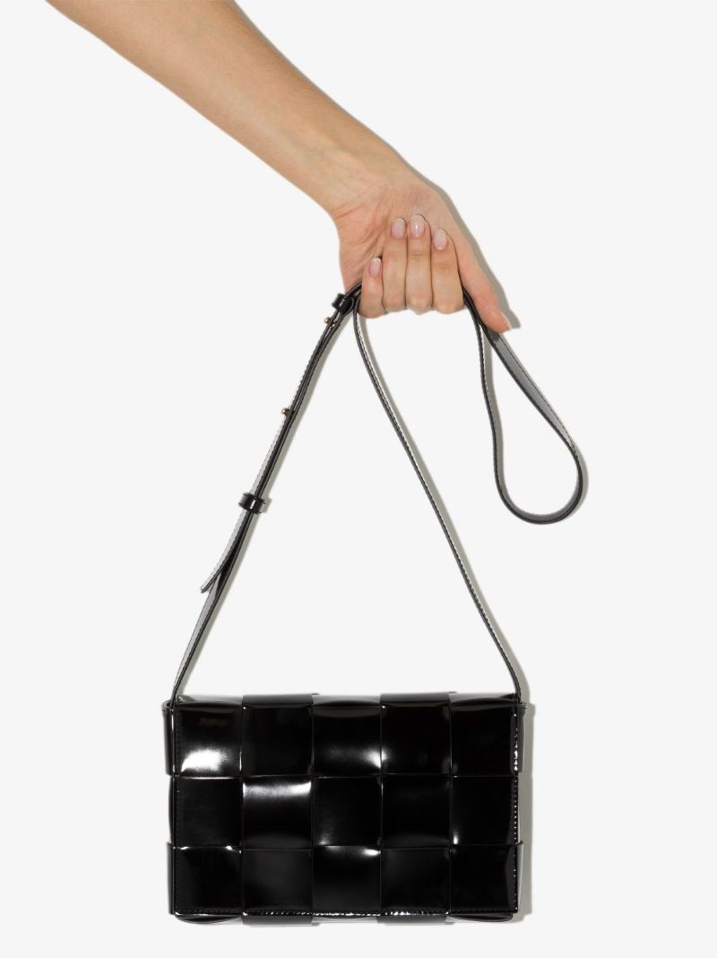Black Cassette Patent Leather Shoulder Bag
