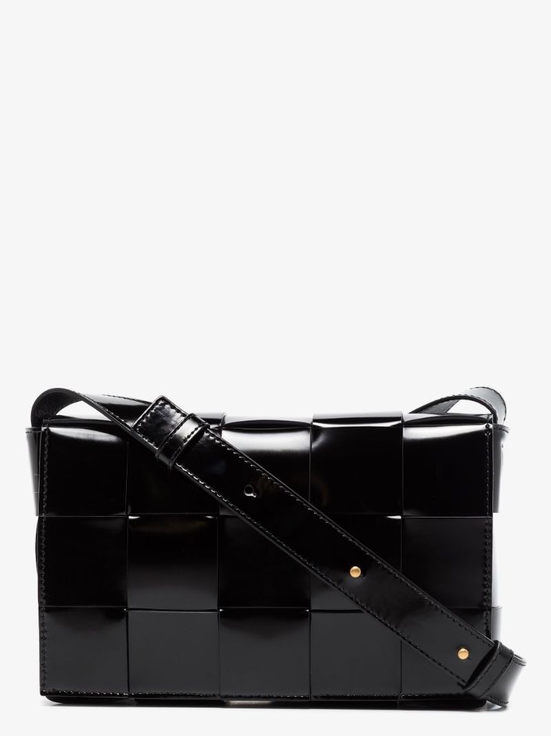 Black Cassette Patent Leather Shoulder Bag