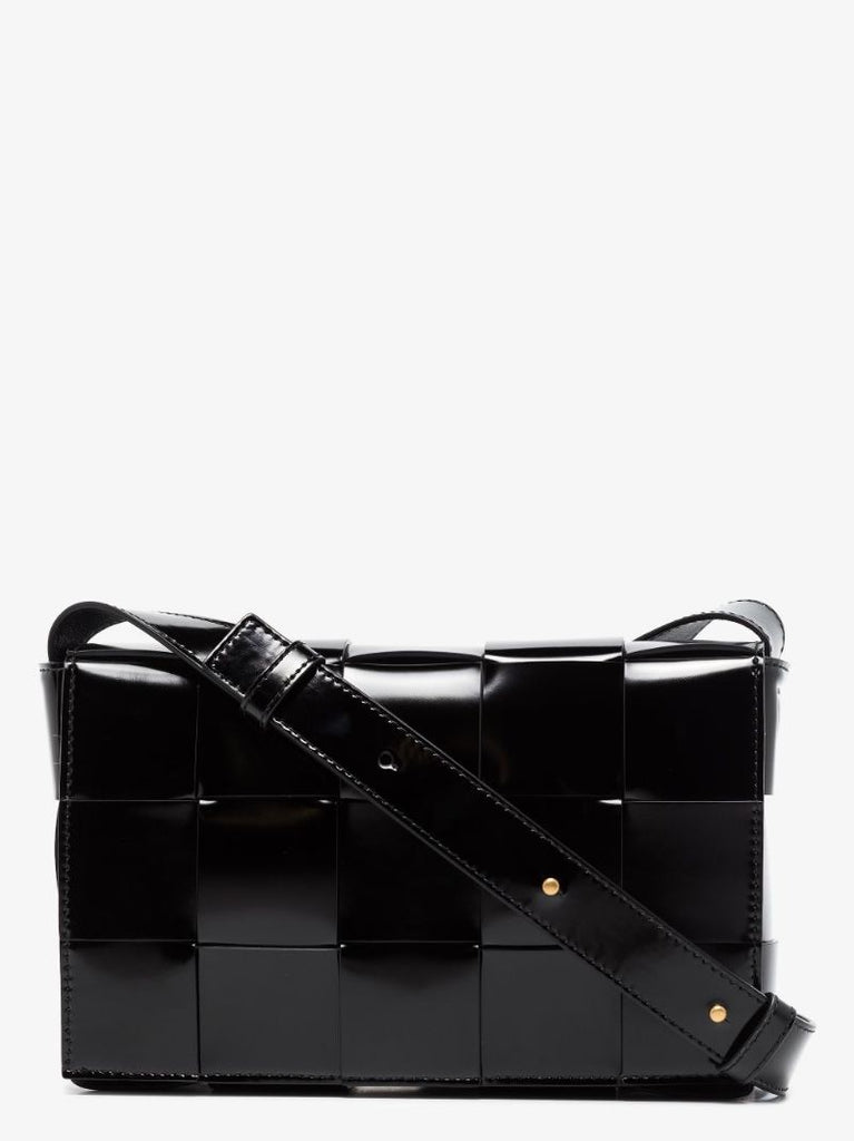 Black Cassette Patent Leather Shoulder Bag