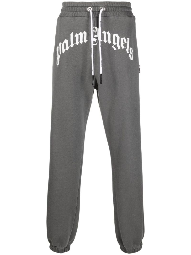 Grey Curved Logo Cotton Track Pants