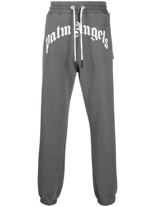 Grey Curved Logo Cotton Track Pants