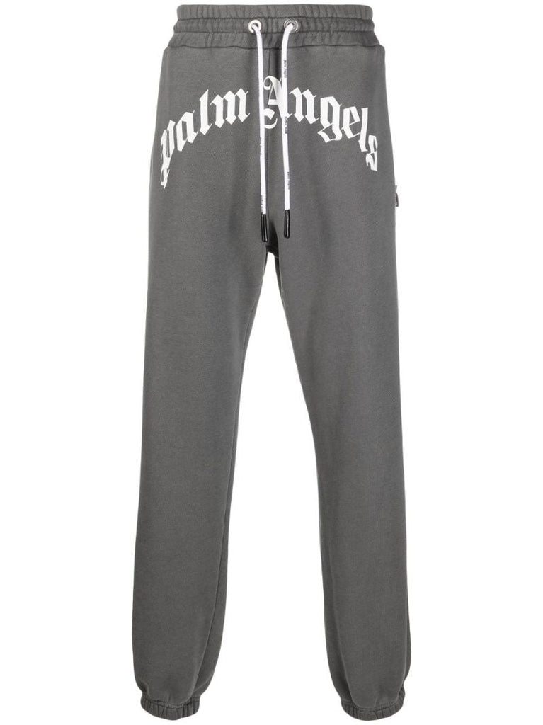 Grey Curved Logo Cotton Track Pants