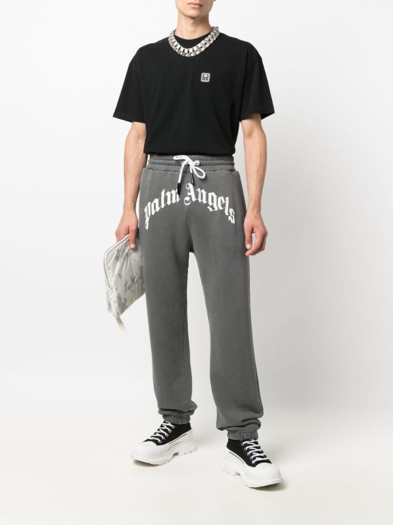 Grey Curved Logo Cotton Track Pants