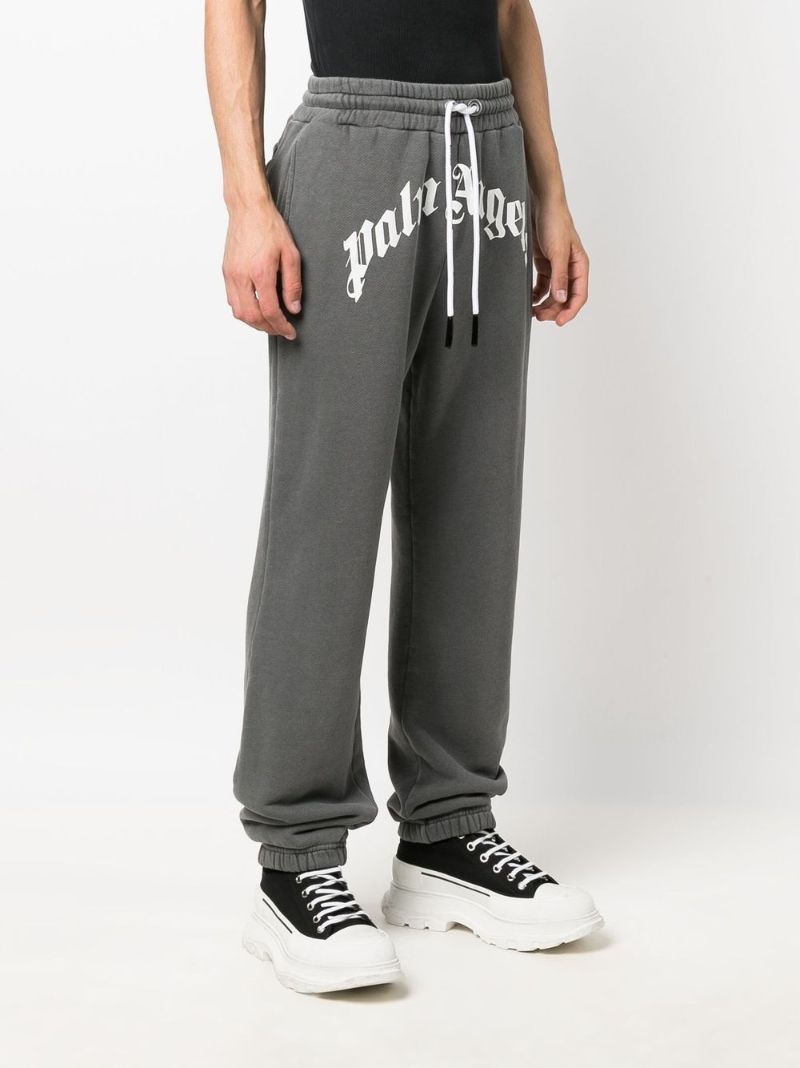 Grey Curved Logo Cotton Track Pants