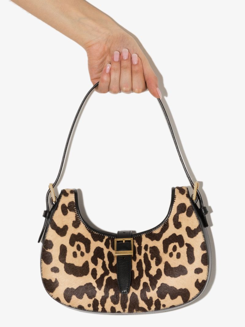 Brown Le Fermoir Leopard Print Leather Shoulder Bag