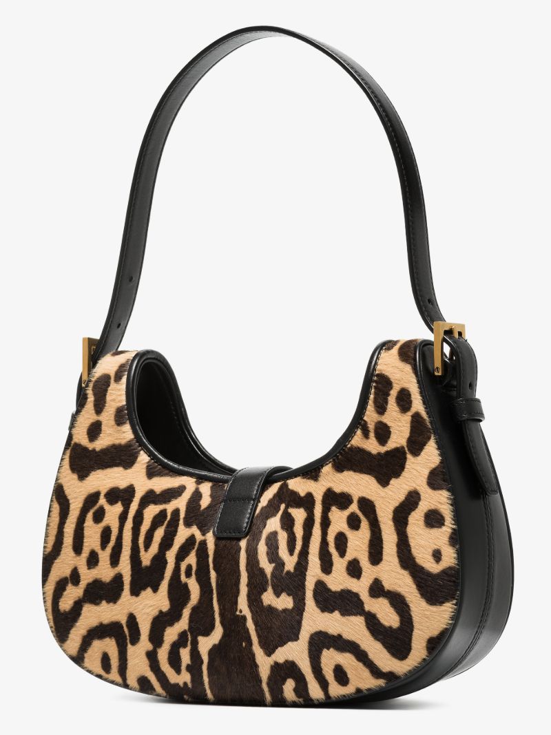 Brown Le Fermoir Leopard Print Leather Shoulder Bag