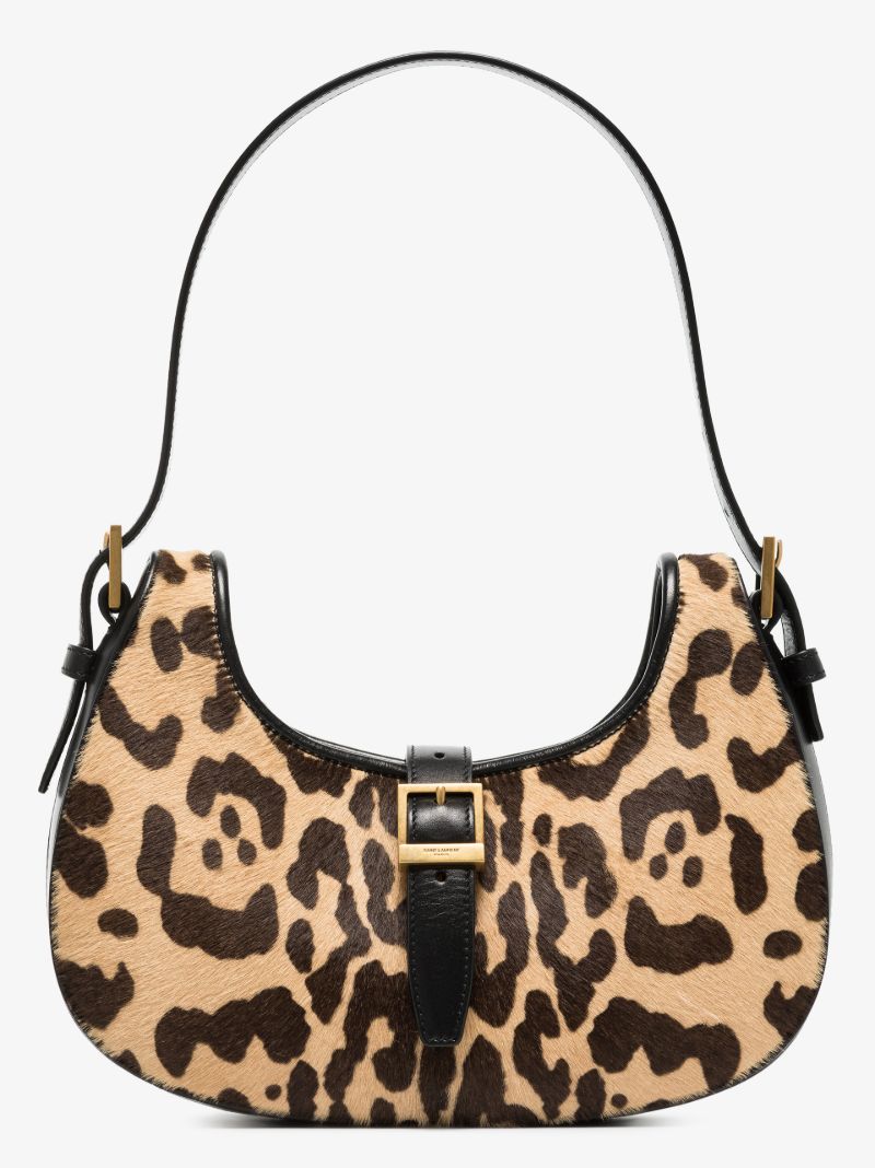 Brown Le Fermoir Leopard Print Leather Shoulder Bag