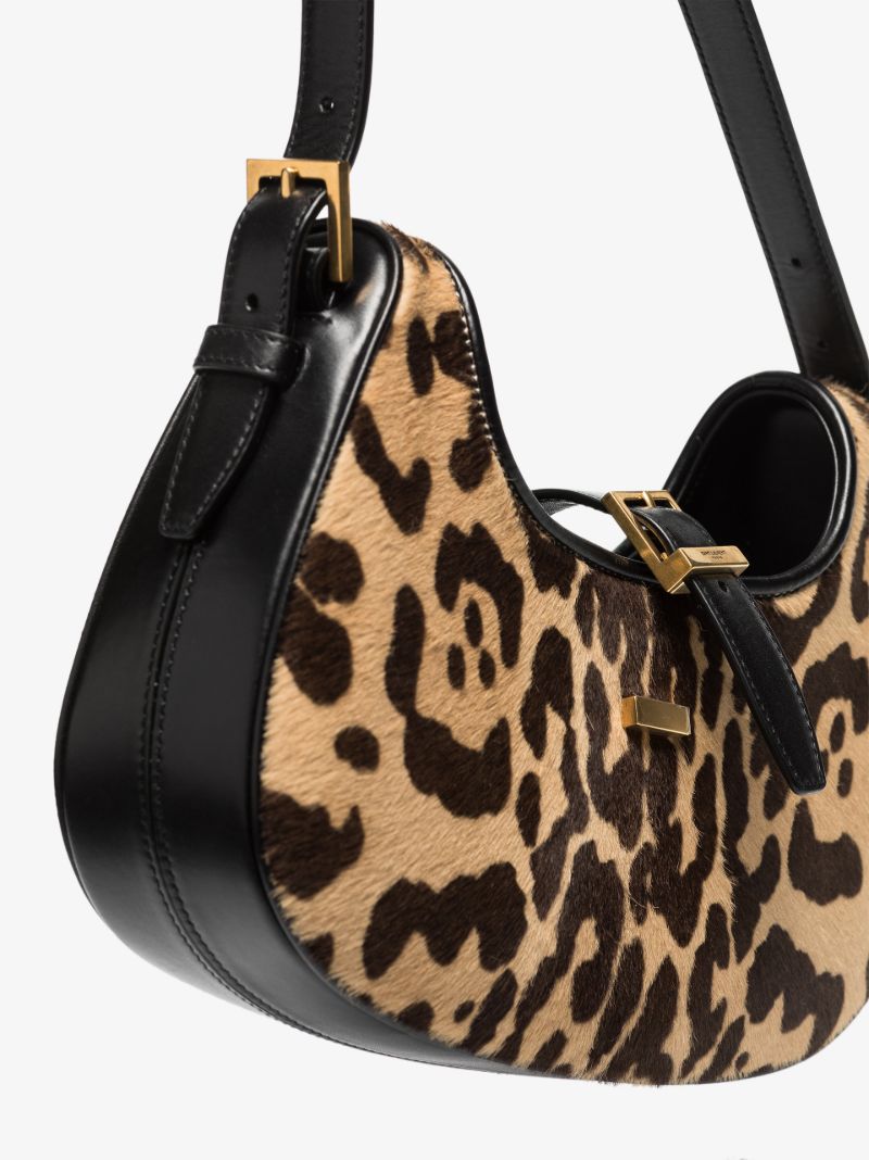 Brown Le Fermoir Leopard Print Leather Shoulder Bag