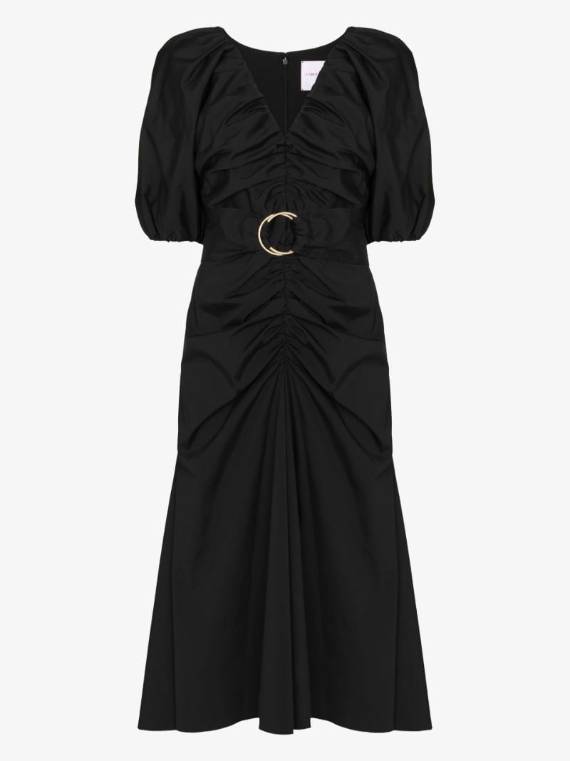 Ruched Front Belted Cotton Midi Dress