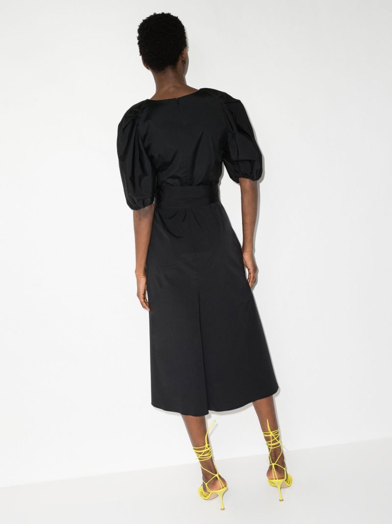 Ruched Front Belted Cotton Midi Dress
