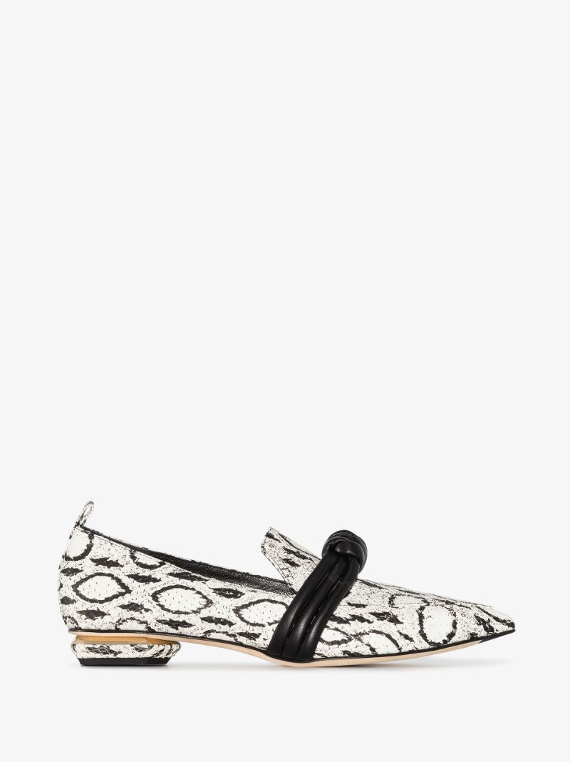 White Beya Snake Print Leather Loafers