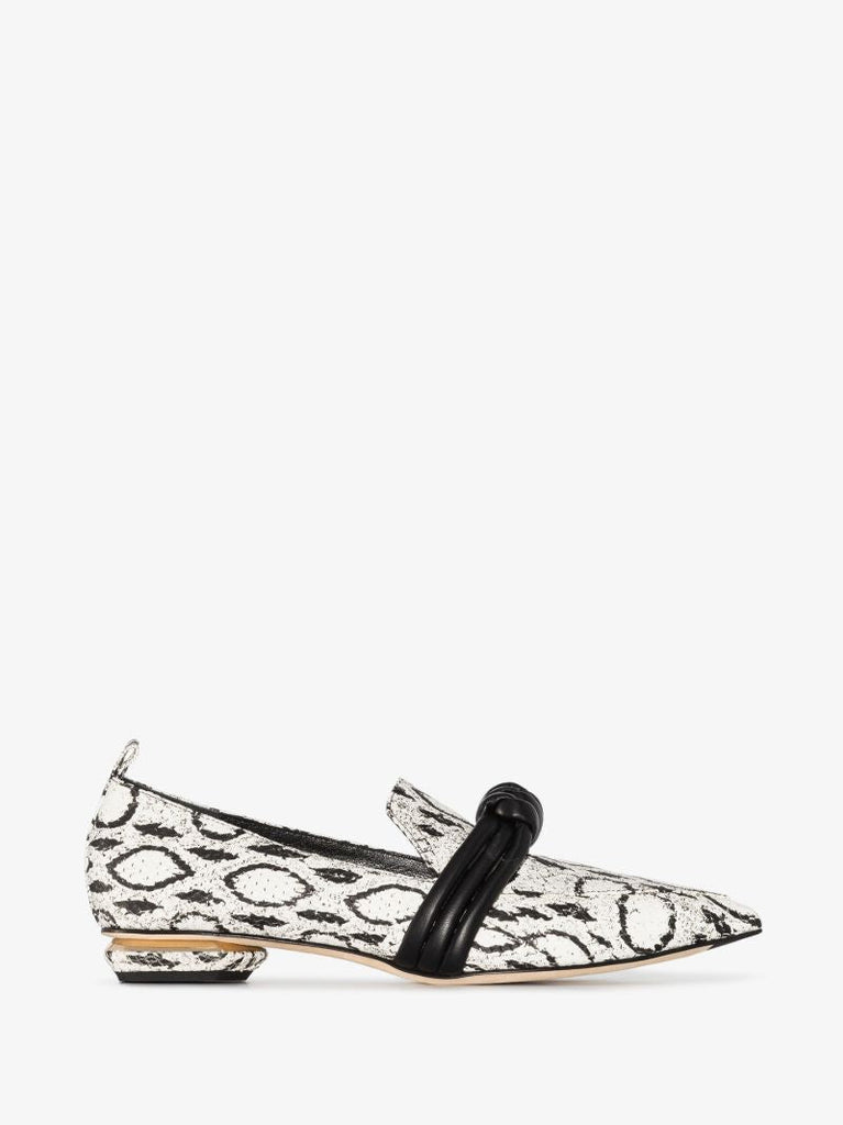 White Beya Snake Print Leather Loafers