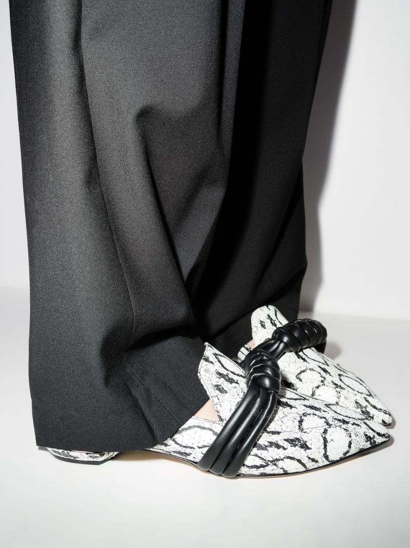 White Beya Snake Print Leather Loafers