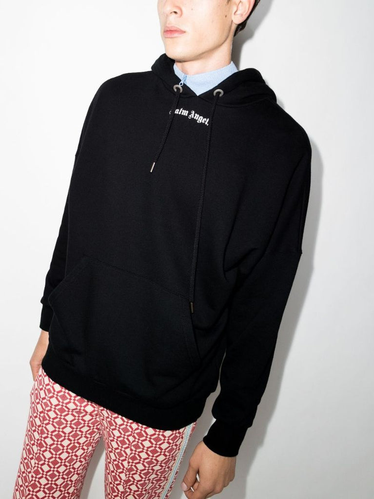 Black Logo Print Cotton Hoodie