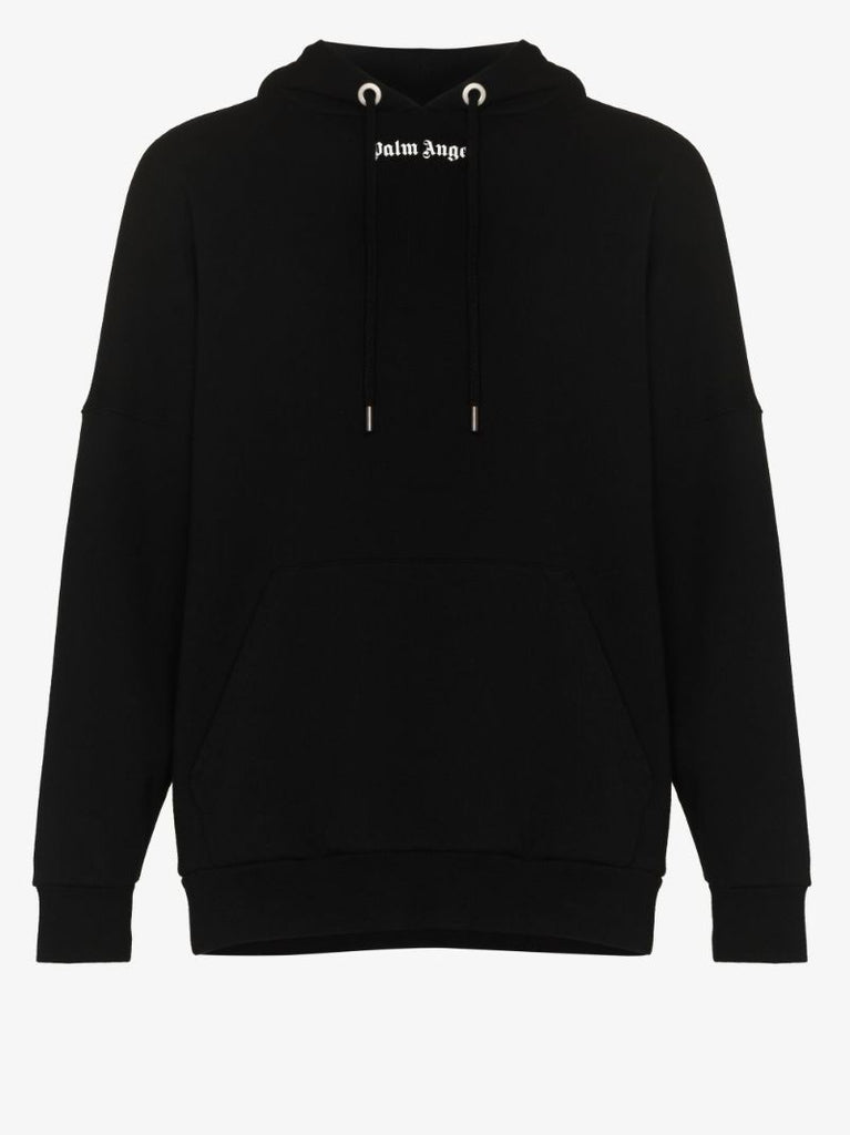 Black Logo Print Cotton Hoodie