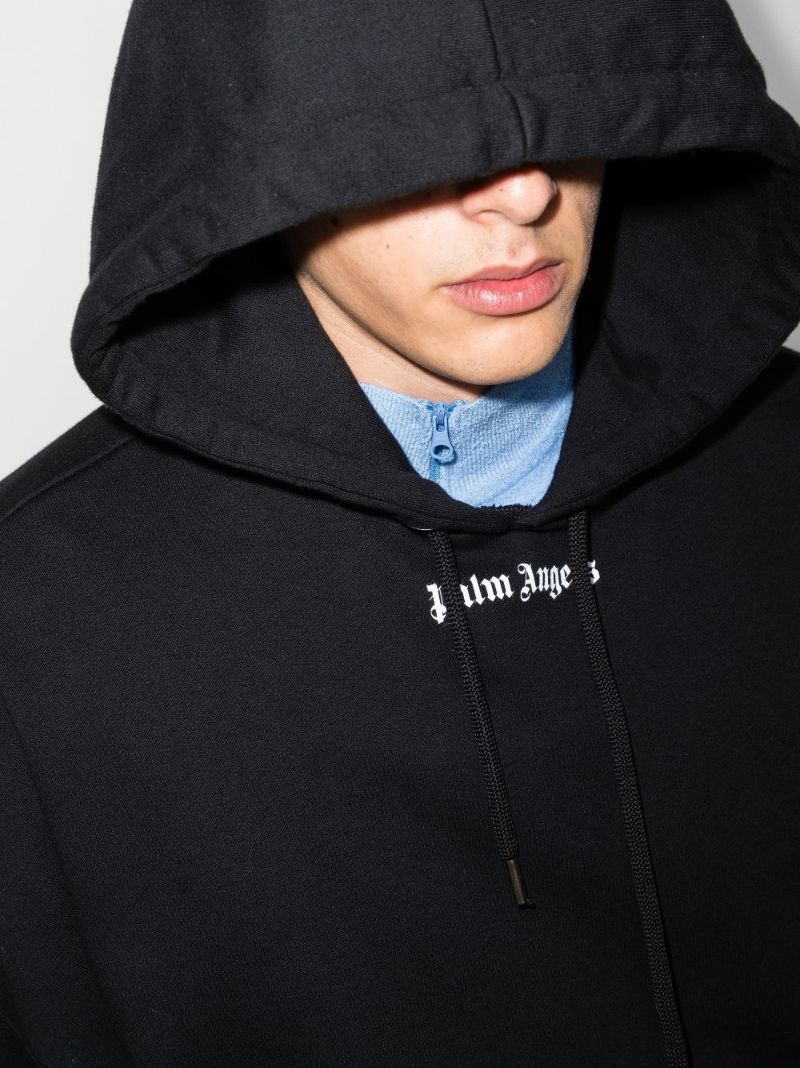 Black Logo Print Cotton Hoodie