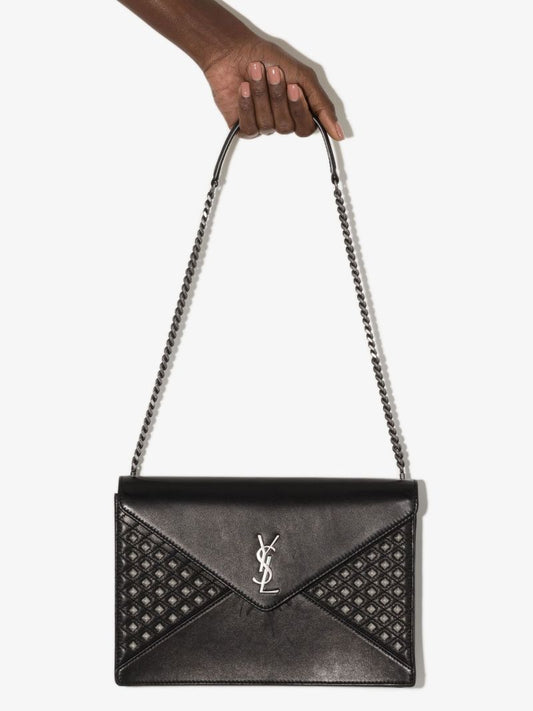 Black Gaby Studded Leather Shoulder Bag