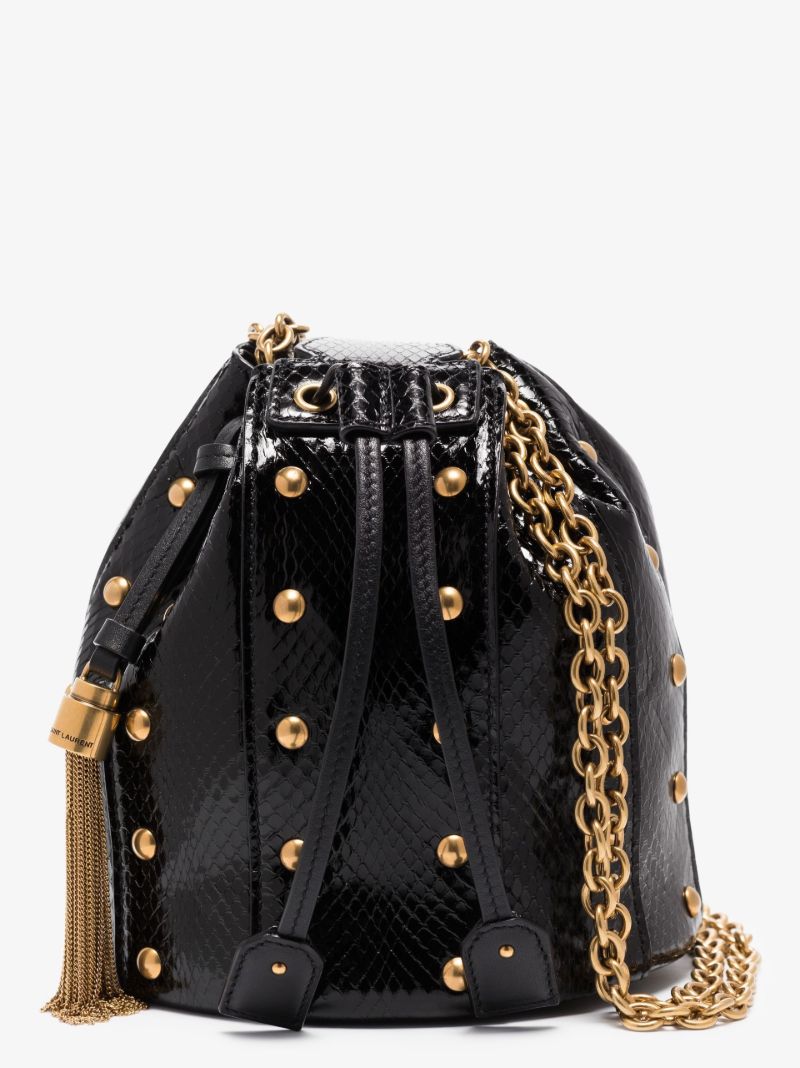 Black Anja Studded Snake Effect Leather Bucket Bag