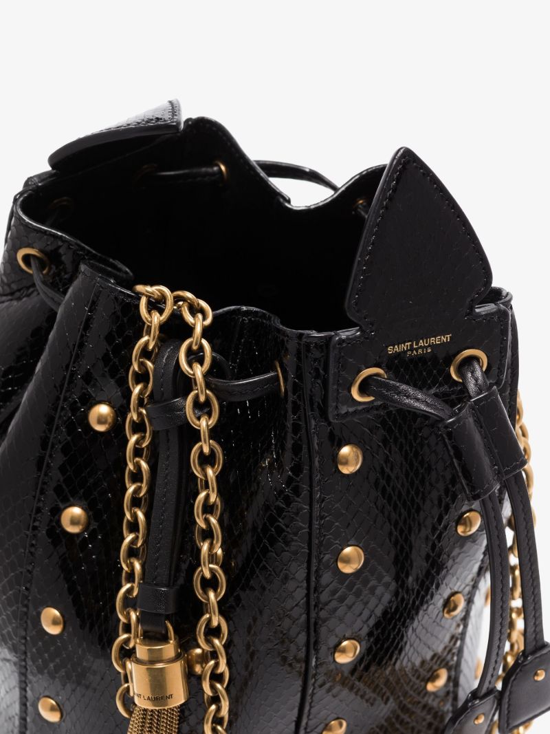 Black Anja Studded Snake Effect Leather Bucket Bag