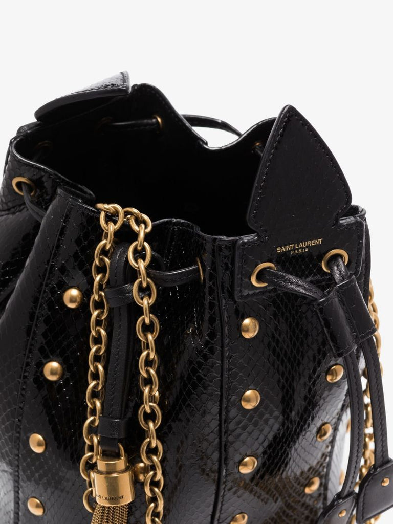 Black Anja Studded Snake Effect Leather Bucket Bag