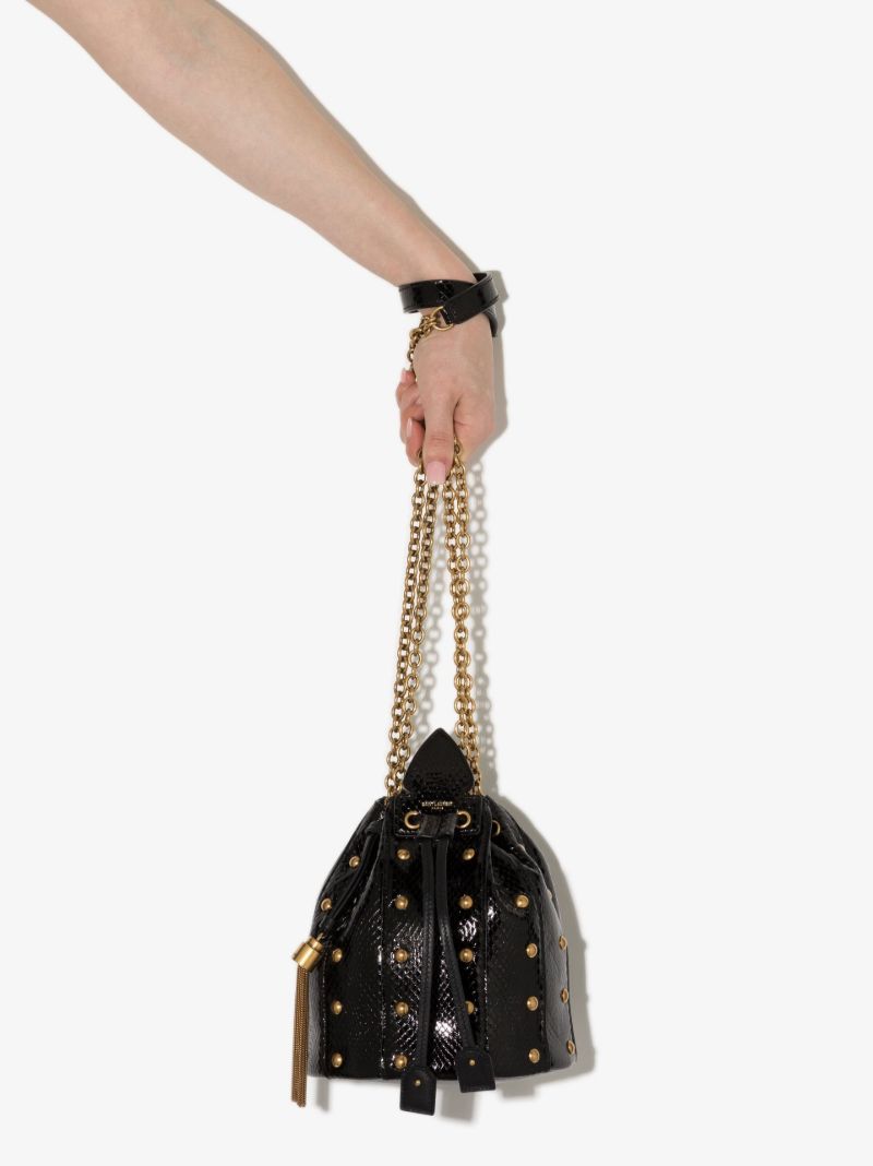 Black Anja Studded Snake Effect Leather Bucket Bag