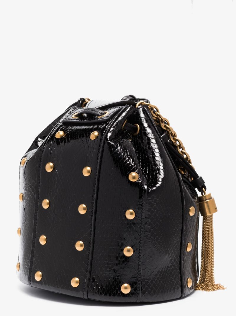 Black Anja Studded Snake Effect Leather Bucket Bag