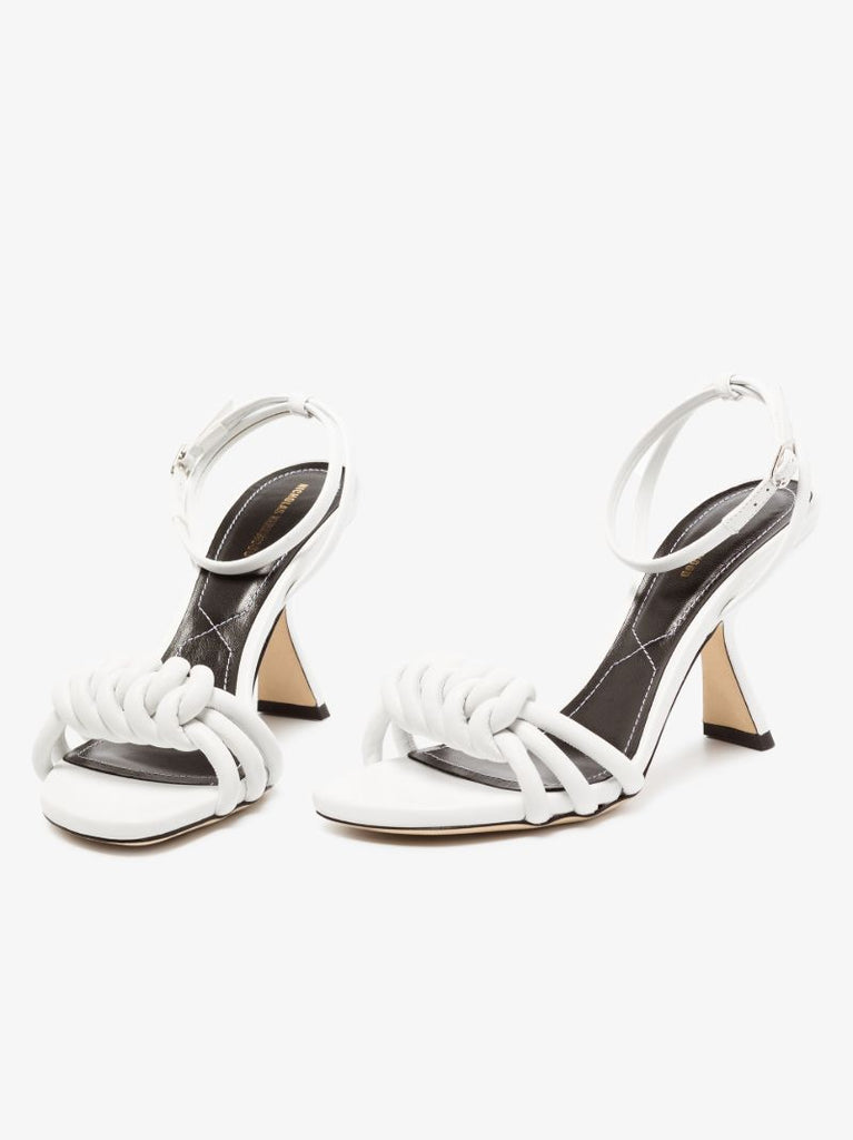 White Lexi 90 Knotted Leather Sandals