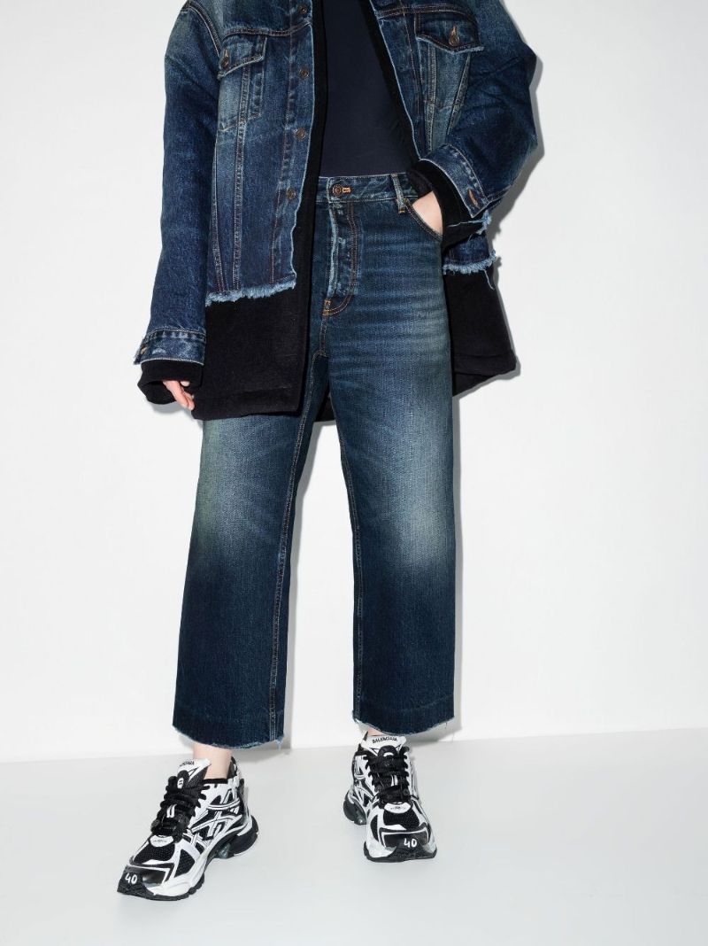 Blue Cropped Wide-leg Jeans