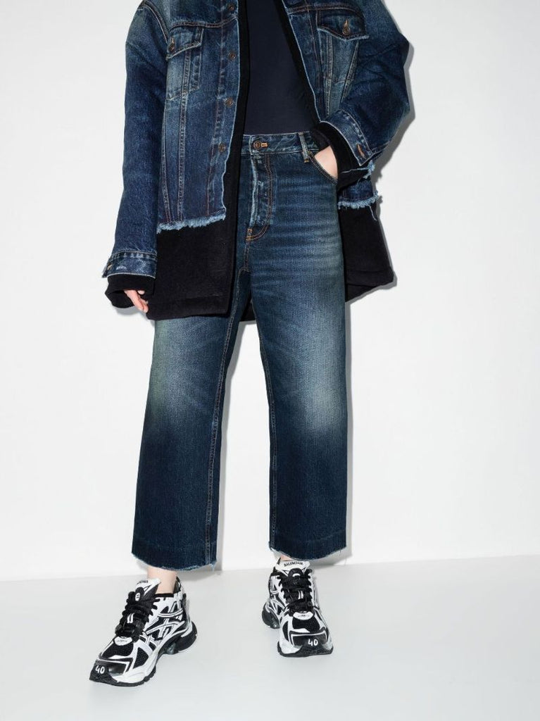 Blue Cropped Wide-leg Jeans